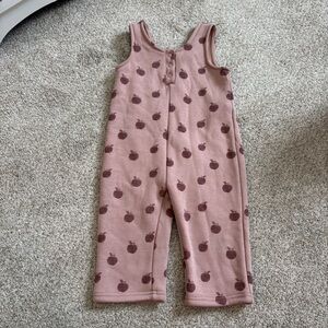 Zara Baby Girls Fleece Lined Overalls Pants pink apples warm winter one piece